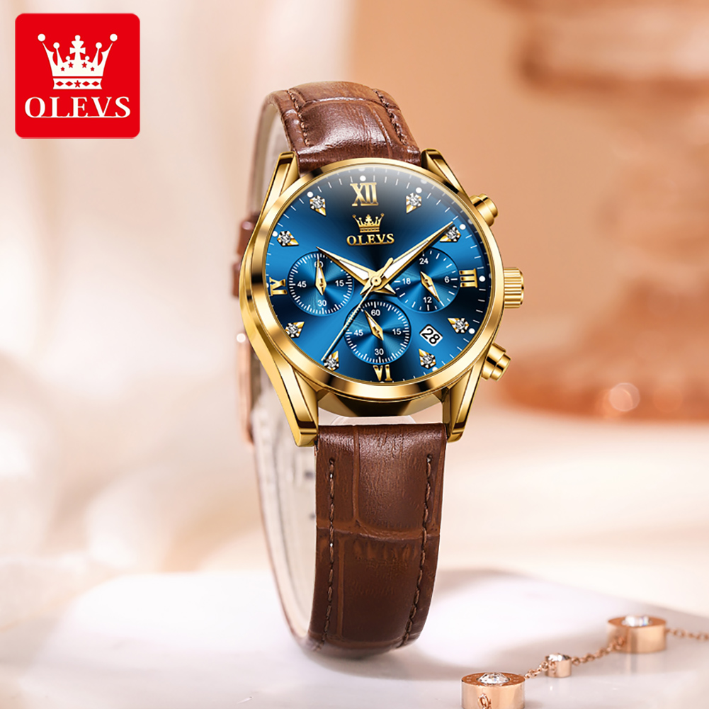 OLEVS jam tangan 5523 asli wan - Luxury Watch Leather Strap ulasan dan harga