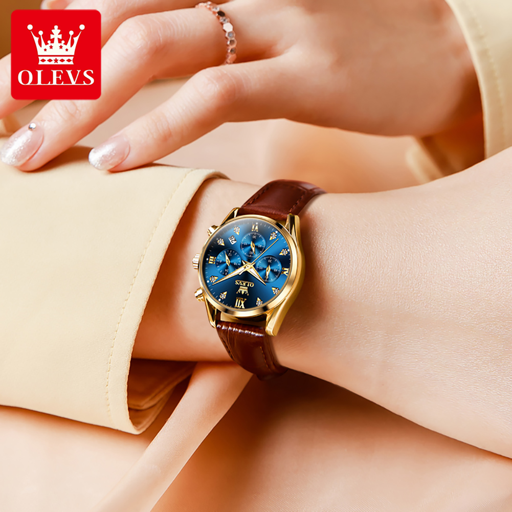 OLEVS jam tangan 5523 asli wan - Luxury Watch Leather Strap ulasan dan harga