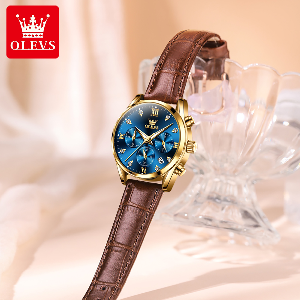 OLEVS jam tangan 5523 asli wan - Luxury Watch Leather Strap ulasan dan harga